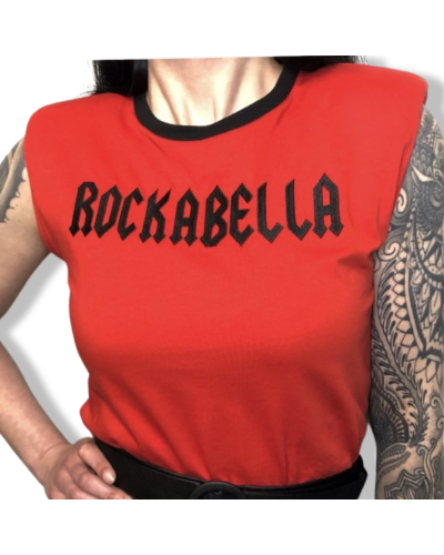 CAMISETA ROCKABELLA ROJA BORDADA.