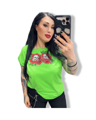 CAMISETA LILAC SKULL AND ROSES DOUBLE|LA OVEJA NEGRA SHOP|DARK SHEEPS.