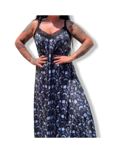 VESTIDO LENCERO LARGO CRYPT OF SKULLS|DARK SHEEPS|LA OVEJA NEGRA SHOP.