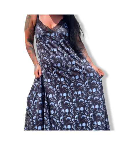 VESTIDO LENCERO LARGO CRYPT OF SKULLS|DARK SHEEPS|LA OVEJA NEGRA SHOP.