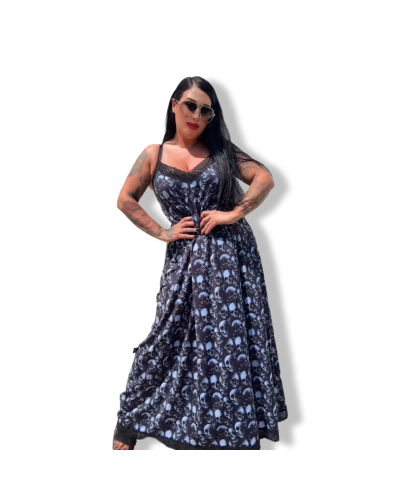 VESTIDO LENCERO LARGO CRYPT OF SKULLS|DARK SHEEPS|LA OVEJA NEGRA SHOP.