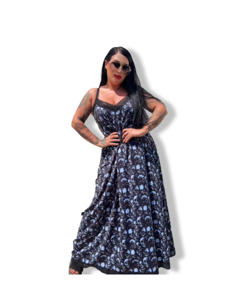 VESTIDO LENCERO LARGO CRYPT OF SKULLS|DARK SHEEPS|LA OVEJA NEGRA SHOP.