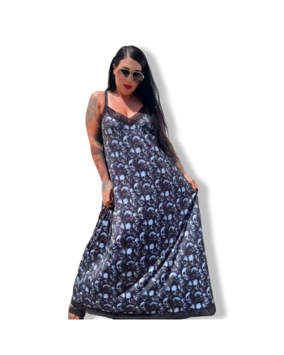 VESTIDO LENCERO LARGO CRYPT OF SKULLS|DARK SHEEPS|LA OVEJA NEGRA SHOP.