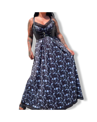 VESTIDO LENCERO LARGO CRYPT OF SKULLS|DARK SHEEPS|LA OVEJA NEGRA SHOP.
