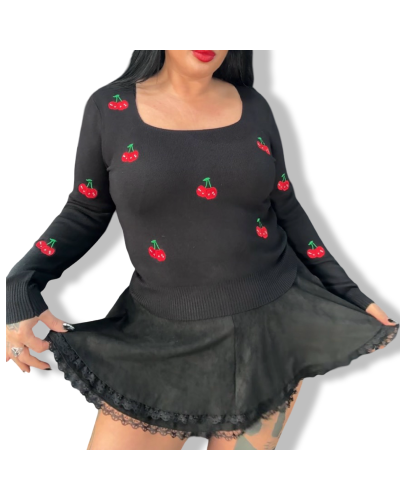 SWEATER VINTAGE CHERRY NEGRO.|LA Oveja Negra Shop.