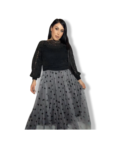 FALDA TUL BLACK CUORES| LA OVEJA NEGRA SHOP.