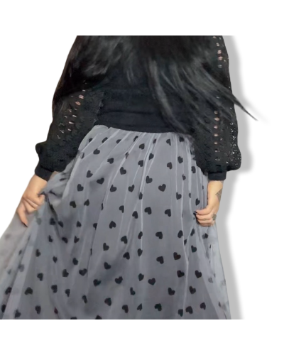 FALDA TUL BLACK CUORES| LA OVEJA NEGRA SHOP.