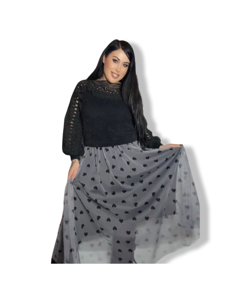 FALDA TUL BLACK CUORES| LA OVEJA NEGRA SHOP.