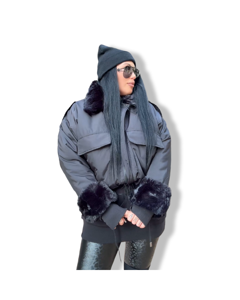 BOMBER 80´S POLIPIEL NEGRA|LA OVEJA NEGRA SHOP.