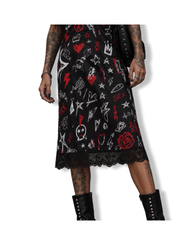 VESTIDO LENCERO ROCK N ROLL MIDI|LA OVEJA NEGRA SHOP.