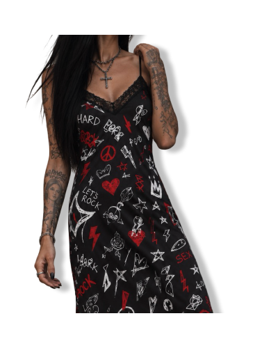 VESTIDO LENCERO ROCK N ROLL MIDI|LA OVEJA NEGRA SHOP.