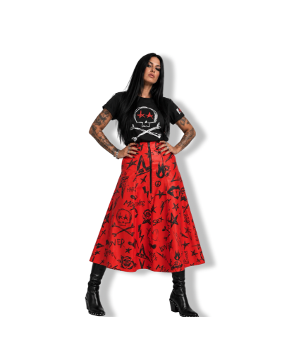 FALDA MIDI ROCK N ROLL ROJA PU|LA OVEJA NEGRA SHOP.
