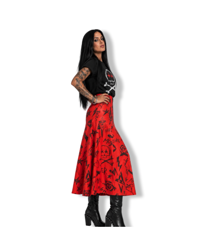 FALDA MIDI ROCK N ROLL ROJA PU|LA OVEJA NEGRA SHOP.