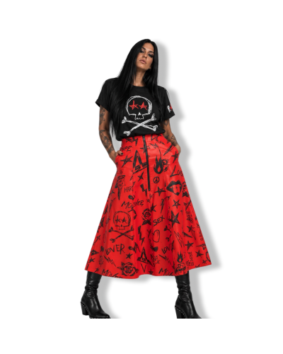 FALDA MIDI ROCK N ROLL ROJA PU|LA OVEJA NEGRA SHOP.