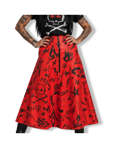 FALDA MIDI ROCK N ROLL ROJA PU|LA OVEJA NEGRA SHOP.