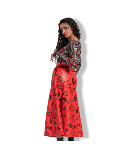FALDA ENCAJE ROCK N ROLL ROJA |LA OVEJA NEGRA SHOP.